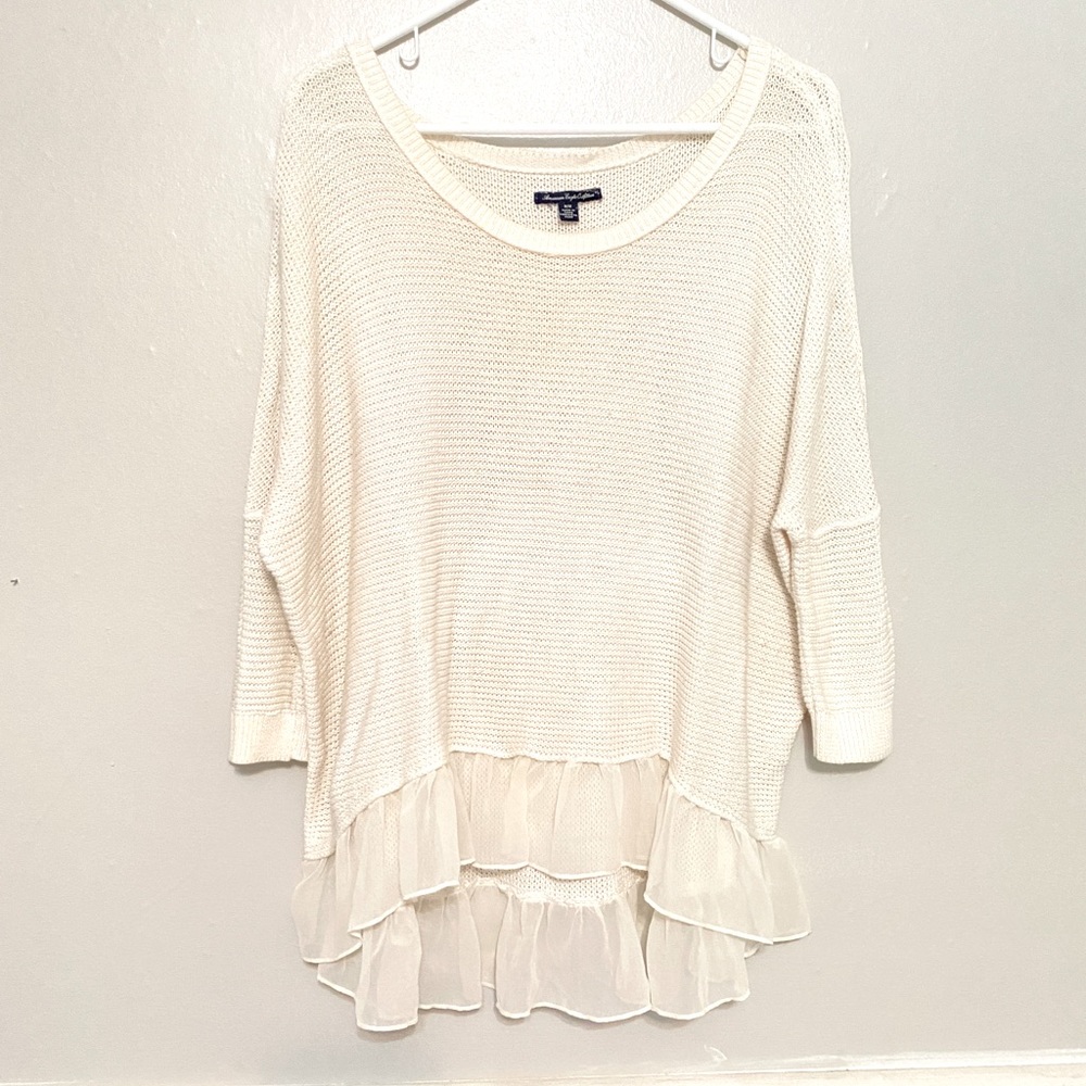 American Eagle high low sweater with ruffles